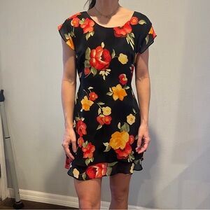 CDC Caren Desireé Company petites a vintage clothing brand. Black floral dress.